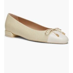 Stuart Weitzman Sleek Cap Toe Bow Flat in Natural Seashell